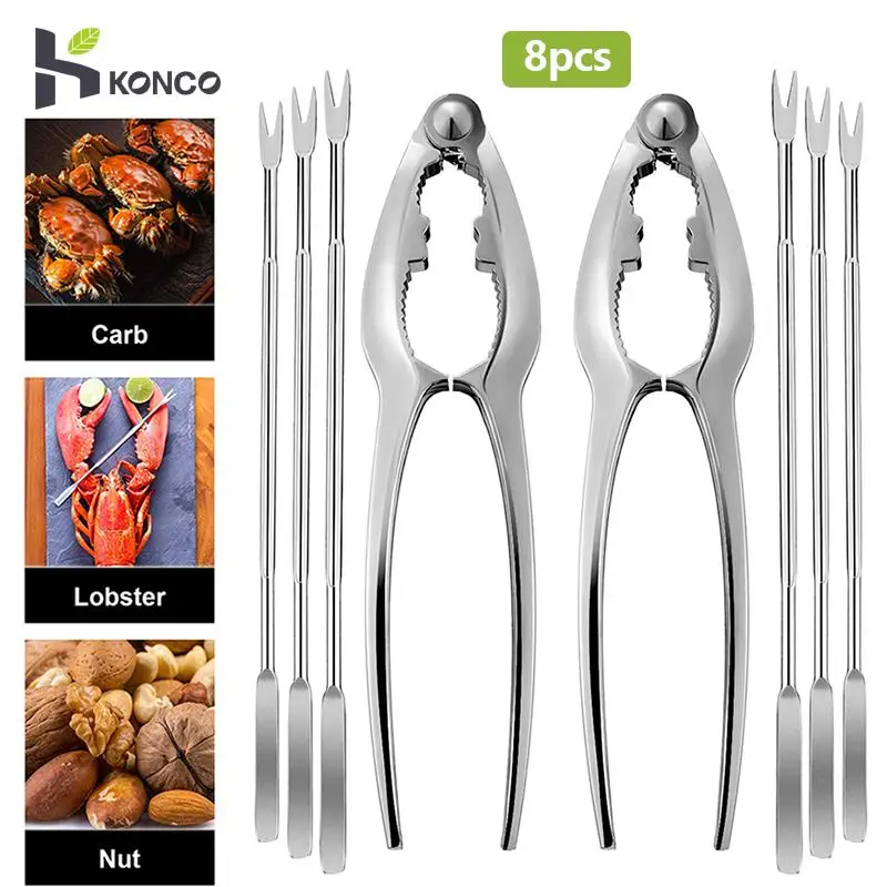 

KONCO Seafood Crab Crackers Picks Set, 6 Pieces Lobster Forks and 2 Lobster Crab Crackers Opener, Seafood Tools Set