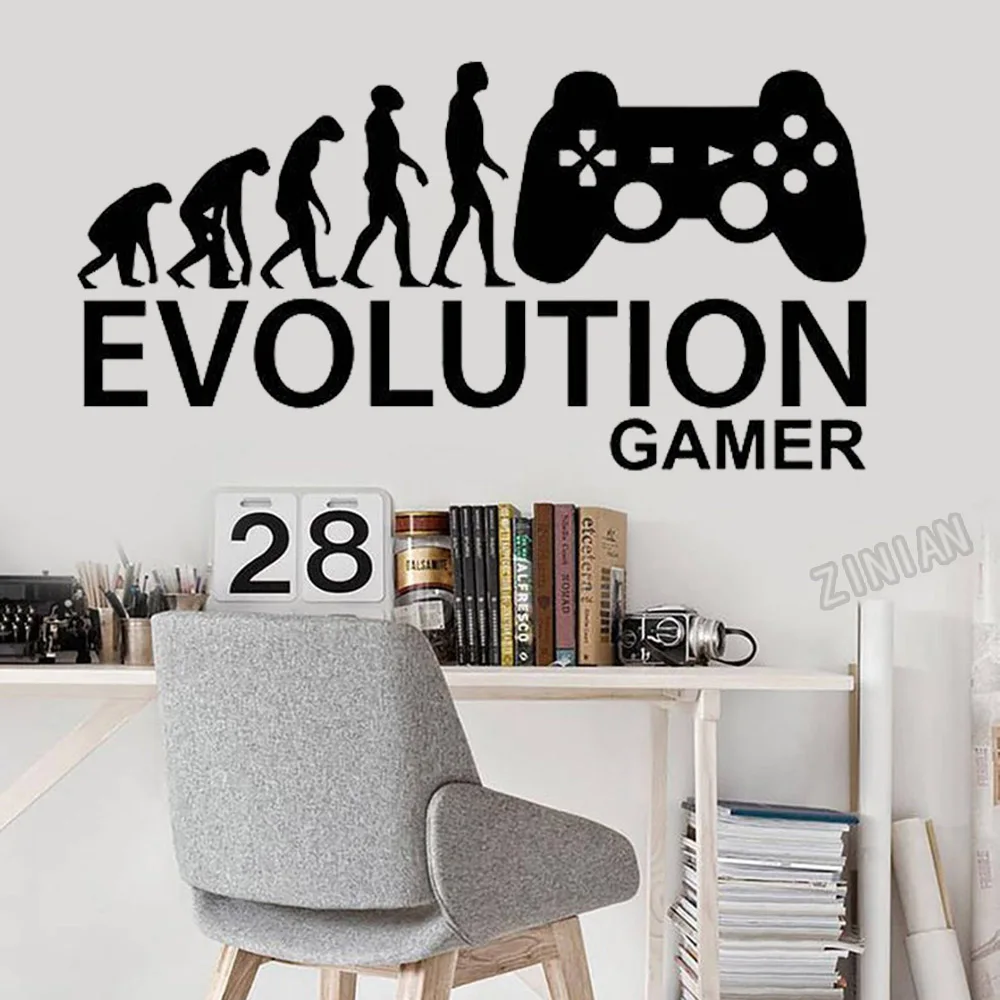 

Эволюционные игровые наклейки на стену Playstation для спальни, художественные виниловые наклейки на стену для игровой комнаты, смешные фрески на стену холодильника Y059