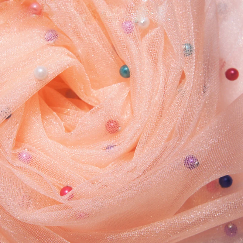 1 ярд Блестящий Разноцветный жемчуг Тюль органза ткань жемчужная сетка для
