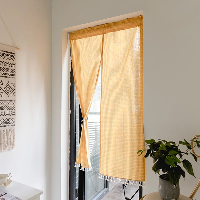

Japanese small fresh lattice partition curtain hole free kitchen restaurant bedroom bathroom cloth shading door curtain