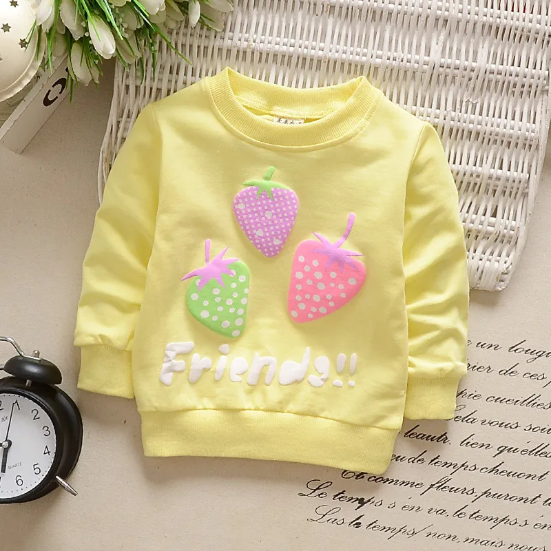 yellow strawberry Новинка года; осенние толстовки для маленьких девочек; сезон зима-весна; детские толстовки; хлопковый свитер с длинными рукавами с рисунком клубники; детская футболка; одежда - Цвет: yellow strawberry