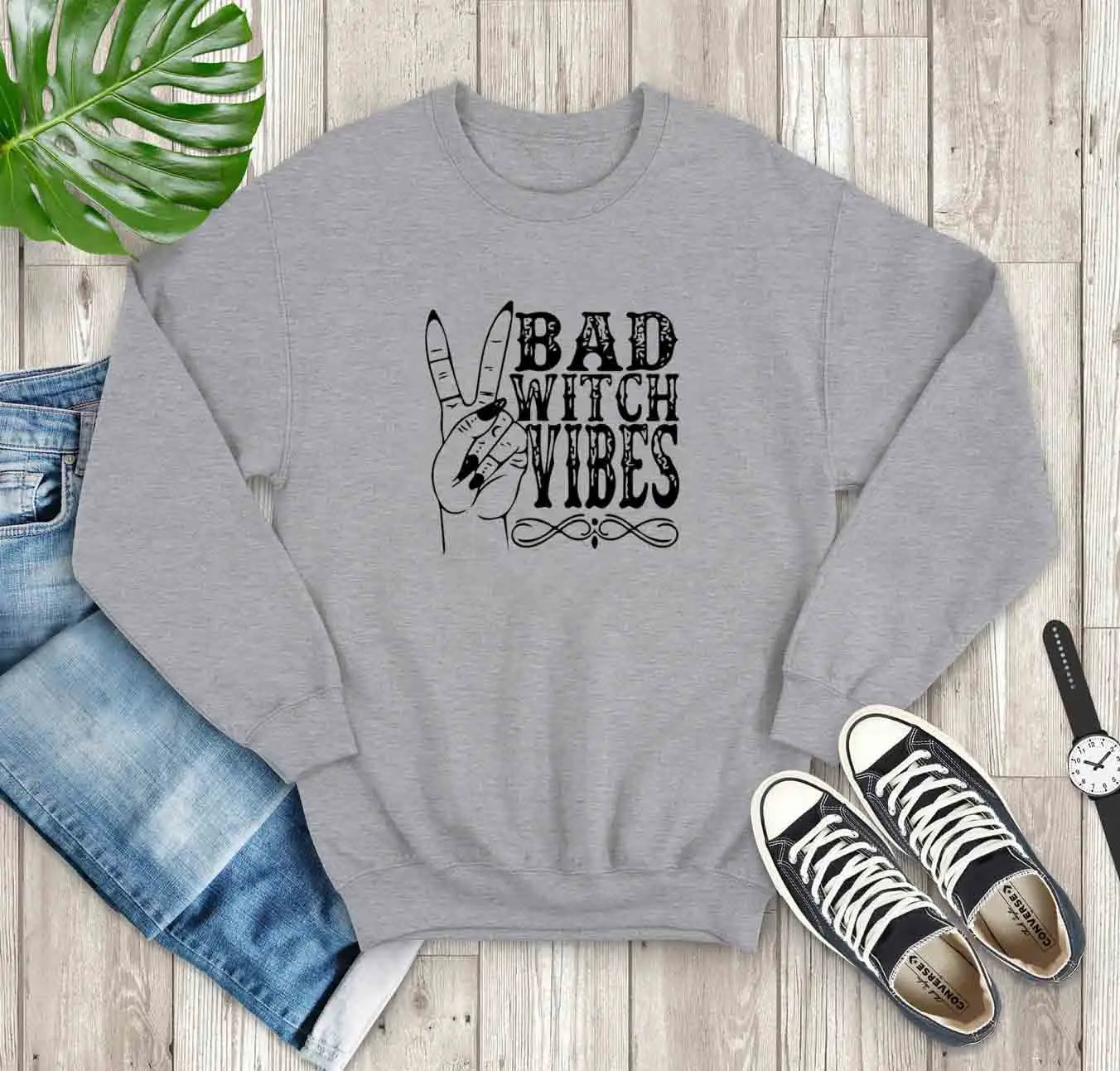 

Женская Повседневная Толстовка из чистого хлопка с принтом «Bad witch vibes graphic»