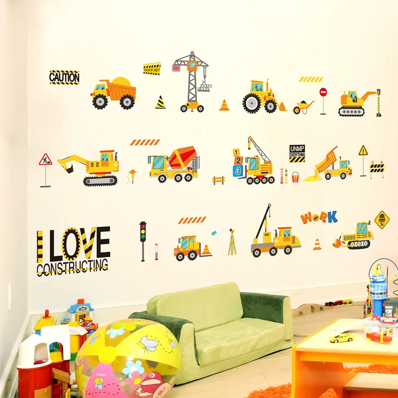 [SHIJUEHEZI] мультфильм инженерных транспортных средств настенные наклейки DIY