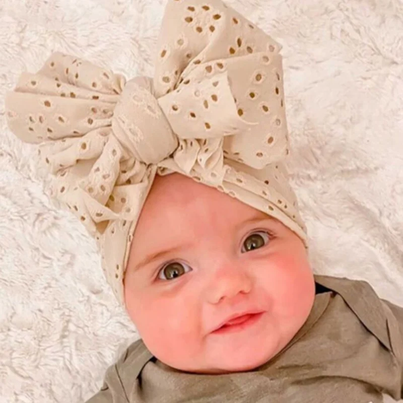

Baby Girl Hollow Bow Hat Solid Color Soft Infant Caps Toddler Beanie Breathable Indian Bonnets Turban Props