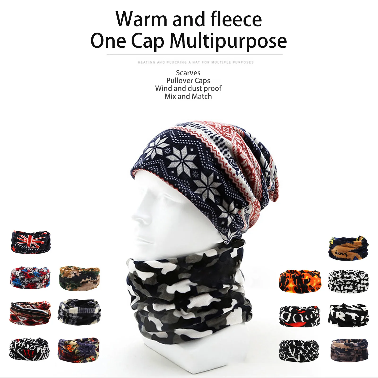 

Winter Beanies Hats Scarf Dual Purpose Unisex Fleece Knit Beanie Fall And Winter Thicker Warm Head Cap + Ruff Dual-use Hat