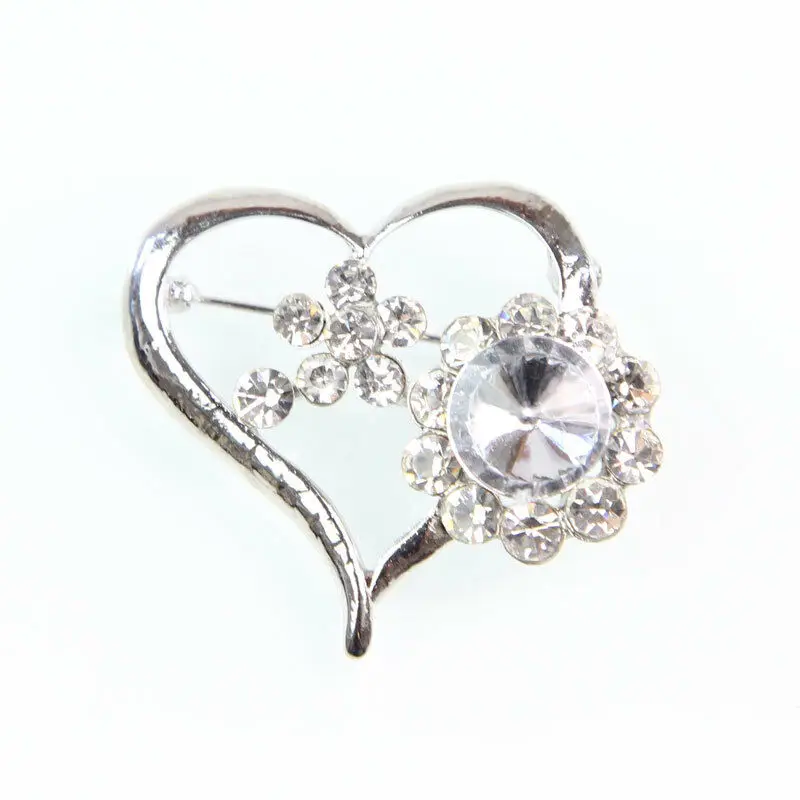 Heart Wedding Party Bouquet Broach Pin Diamante Clear Crystal Rhinestone Brooch |