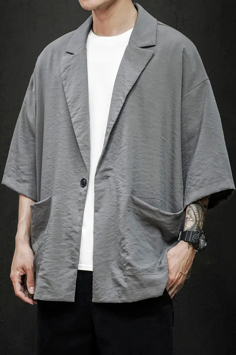 

2020 Spring And Summer New Youth Popular Men's Loose Solid Color Seven-point Sleeve Suit Fashion Casual Thin Coat Jacket