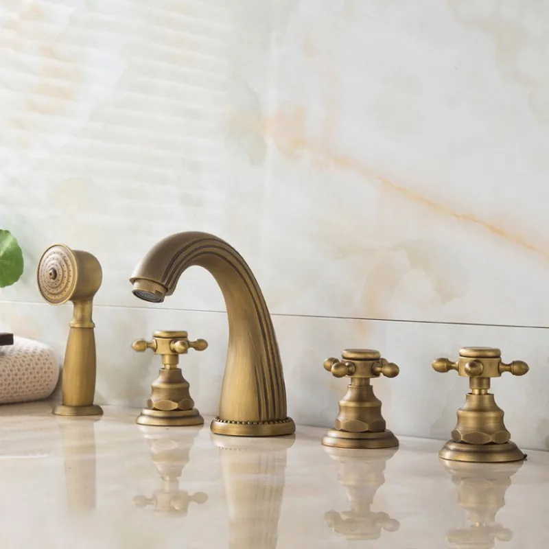 Смеситель для ванной комнаты из античной латуни с тремя ручками 5 шт. смеситель