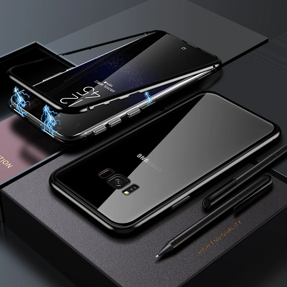 Металлический Стекло крышка Магнитный чехол для samsung Galaxy S8 S9 S10 Plus Note 8 9 A50 A70 A40 M10 M20 M30 адсорбции Coque для samsung