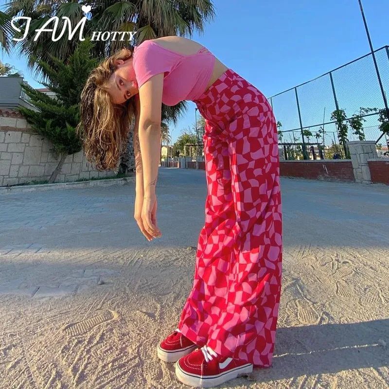 

Harajuku Wide Leg Plaid Pants Women Hip Hop High Waist Baggy Sweatpants Casual Joggers Oversized Trousers Street Style Iamhotty