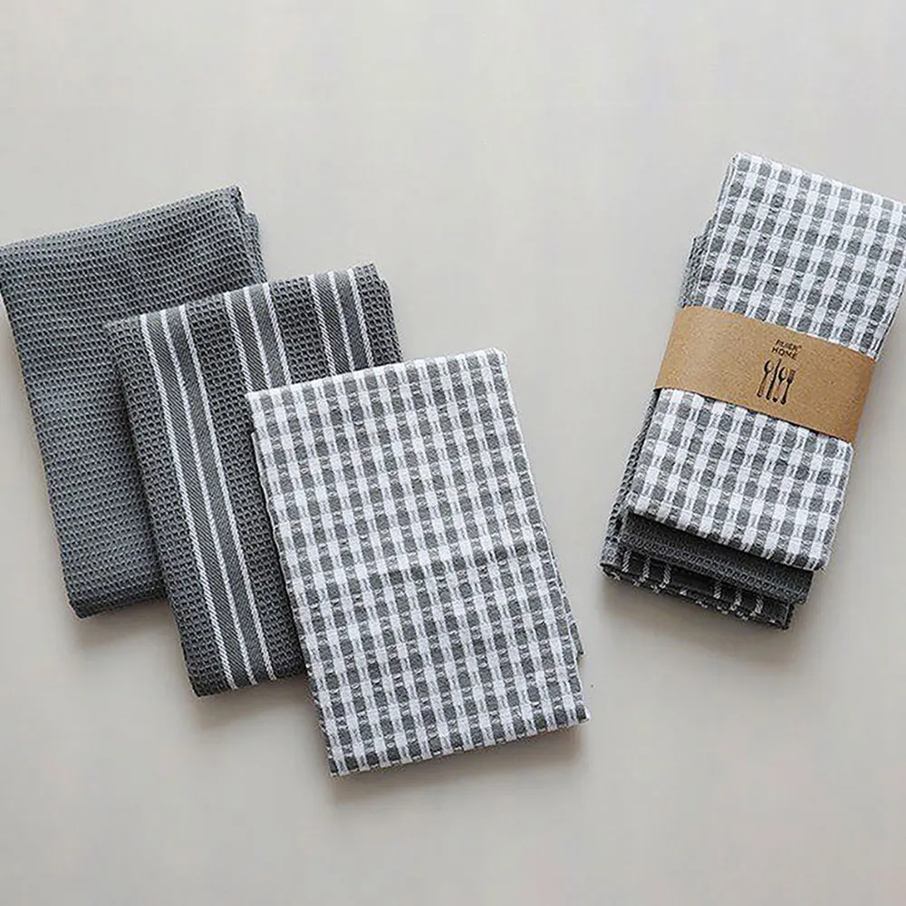 

3PCS/Set Nordic Style Pure Cotton Napkin Tea Towel Kitchen Towel Dish Towel Tea Towel Plaid Printed Durable Dinner Table Decor