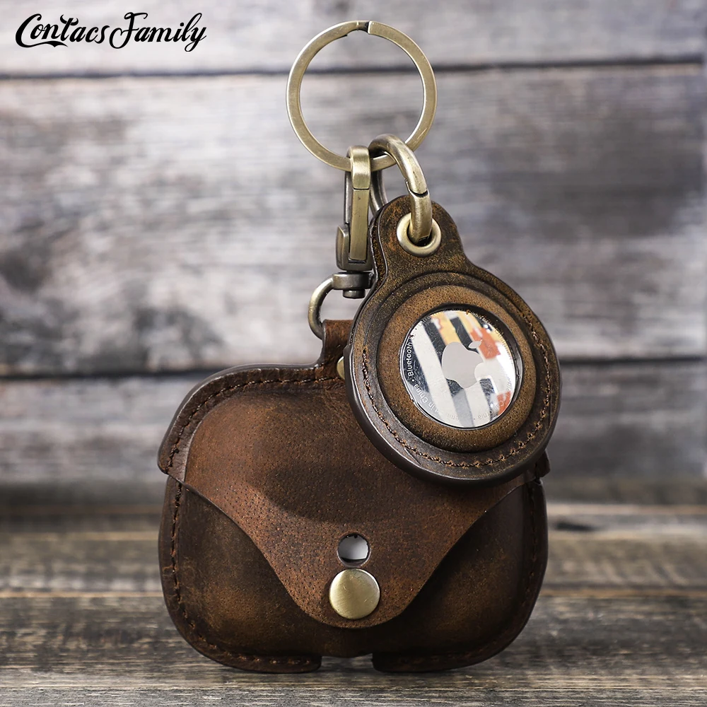 

Luxury Genuine Leather Wireless Headphone Cover Case for Airpods Pro Charging Box With Airtag Case Anti lost Detachable dual use