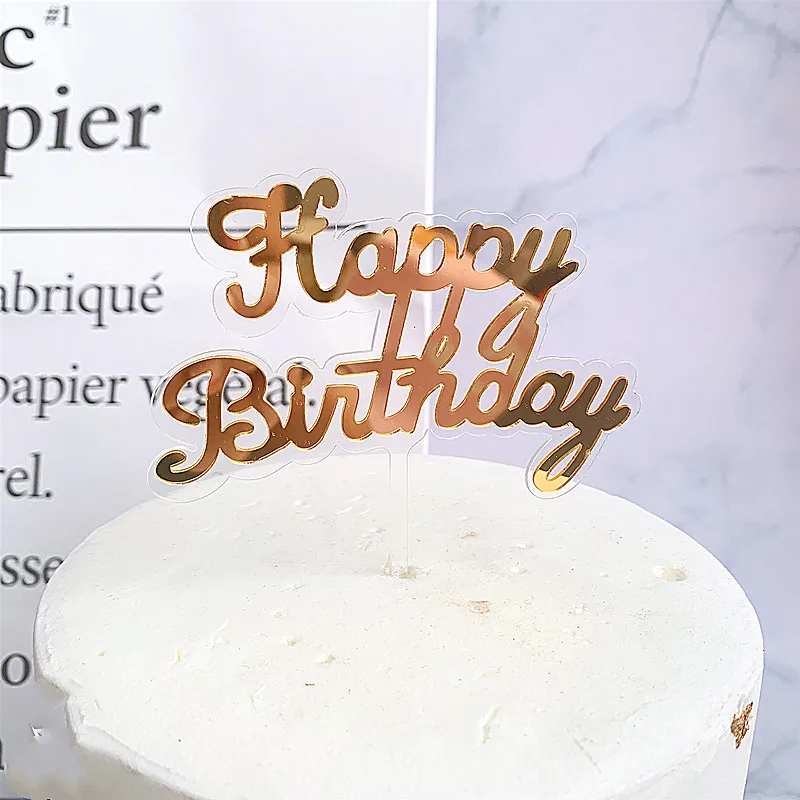 Новый акриловый торт с днем рождения золотой розовый двухслойный Топпер для