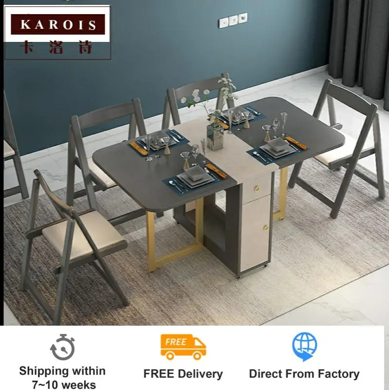 

Karois 802 Nordic Light Luxury Small Apartment Retractable Folding Dining Table And Chair Combination