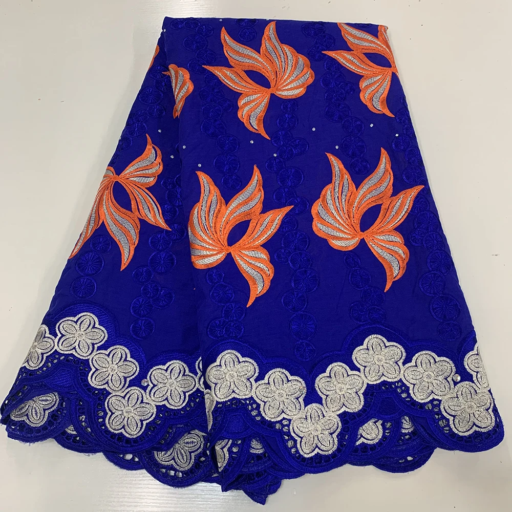 

2021 Африканская Хлопковая кружевная ткань с вышивкой стразы, кружевной текстиль 5 ярдов для вечерние или повседневного платья 99236D5