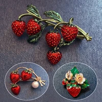 fashion strawberry brooches fruit cute plant strawberry girl brooch diy enamel silk scarf buckle clothing jewellry accessories