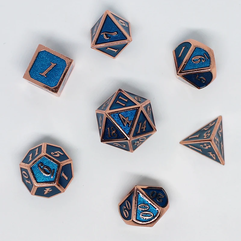 Металлические кубики синего цвета 7 шт./компл. d4 d6 d8 d10 d % d12 d20 для игры в ролевые
