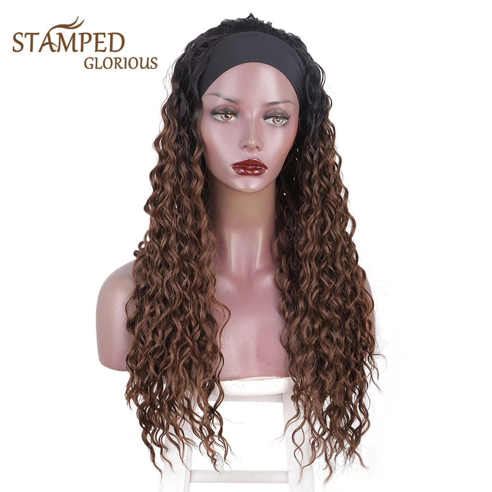 

Stamped Glorious Synthetic Headband Wig Long Deep Curly Ombre Black Brown Synthetic Hair Curly Headband Wigs For Black Women