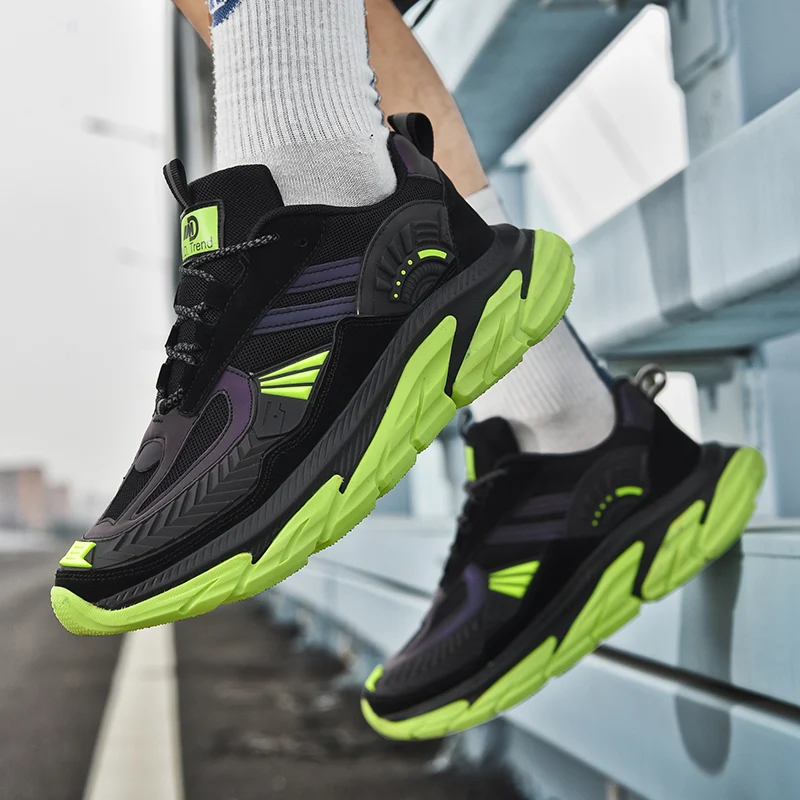 

Hot Sale Running Men Shoes Non-Slip Men's Sneakers Fashion Man Sports Athletic Comfortable Jogging Trainers Black Green Walking