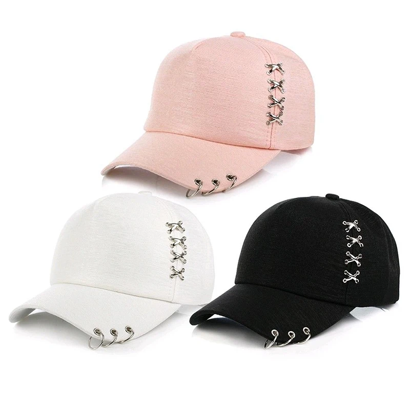 

1Pc Fashionable KPOP Hat Piercing Ring Baseball Adjustable Cap Hip Hop Snapback Cap Fashion 55-60 cm