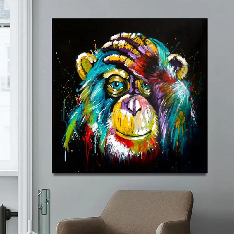Акварель мышление обезьяна Wall Art Печать на холсте Абстрактная живопись Животные