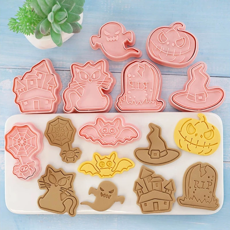 H55A Set of 8 Halloween Style Cookie Cutter Plastic Material Series Shapes Design Cutters for Cookies Baking | Дом и сад