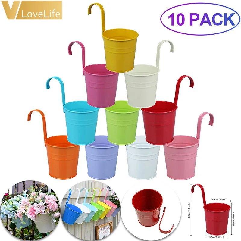 

10 шт. большие подвесные цветочные горшки, металлические горшки для цветов, вешалка для Кашпо с крючком, садовые аксессуары