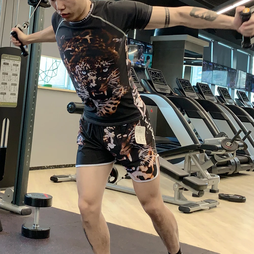 ММА фитнес тату Тигр шаблон боксерский спортивный свитер короткий рукав