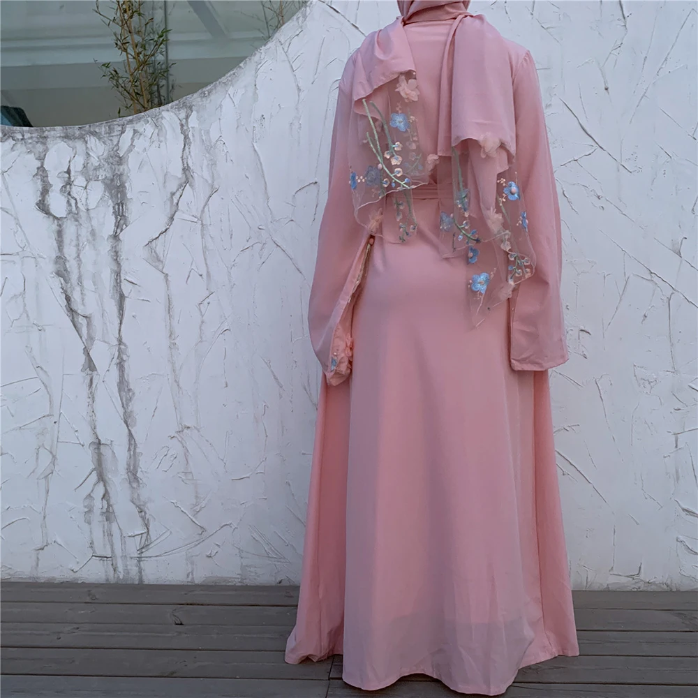 Рамадан ИД Мубарак цветочный розовый абайя турецкое кимоно кардиган халат