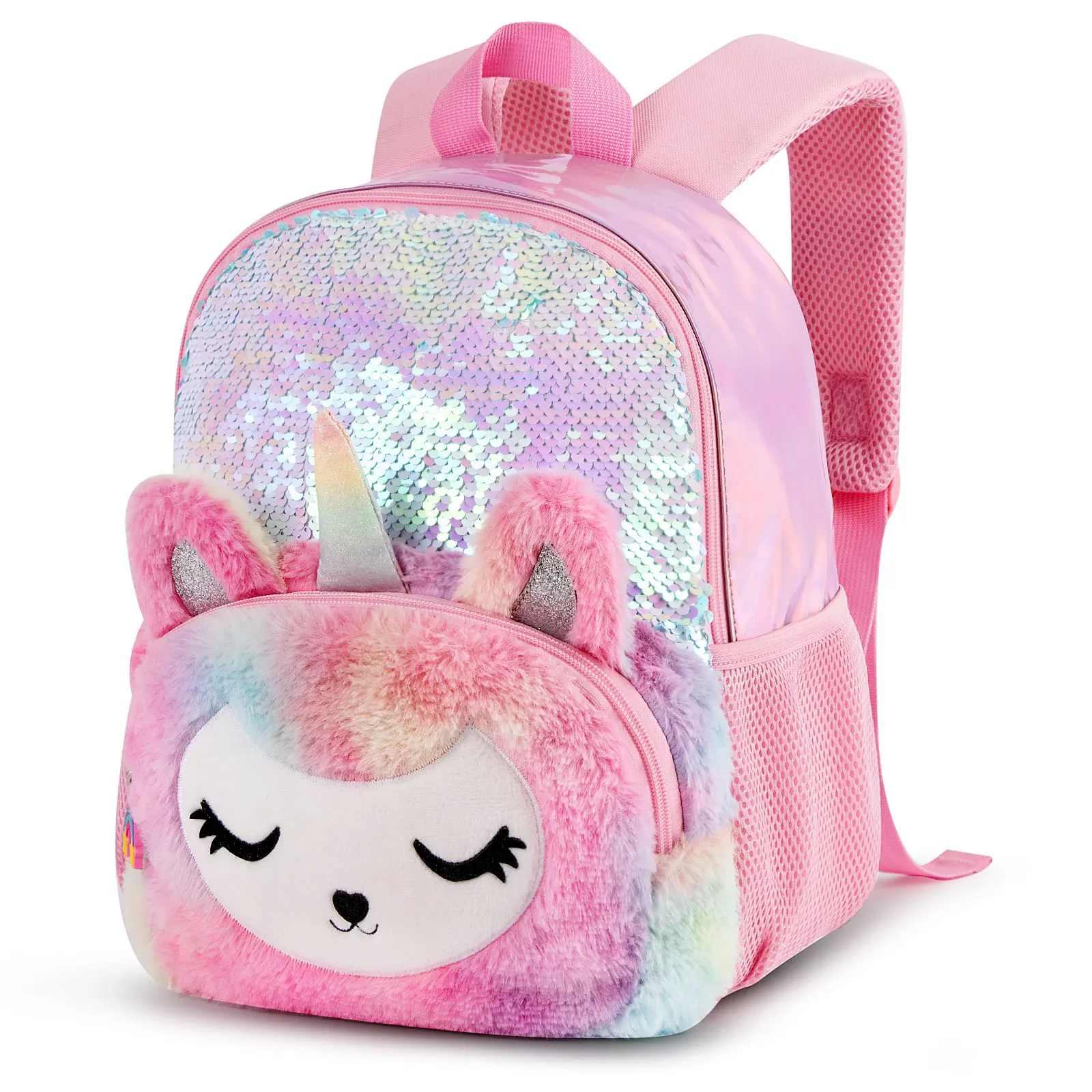 

Pink 3D Plush Unicorn Backpack for Kids Mini Toddler Bags Outdoor Water Proof Small School Bag Girls 13inch
