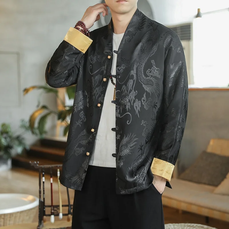 Традиционная одежда Тангсуйт 2021 года Рубашка с китайским драконом для мужчин Куртка Одежда Кунг-фу Чиффоновая блузка для мужчин 0641 на.