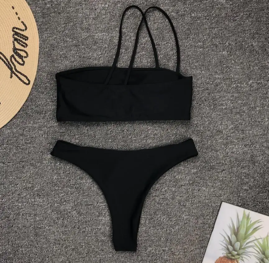 

One shoulder thong bikinis 2020 mujer bathers High cut black swimwear women biquini Bandeau push up swimsuit female bathing suit