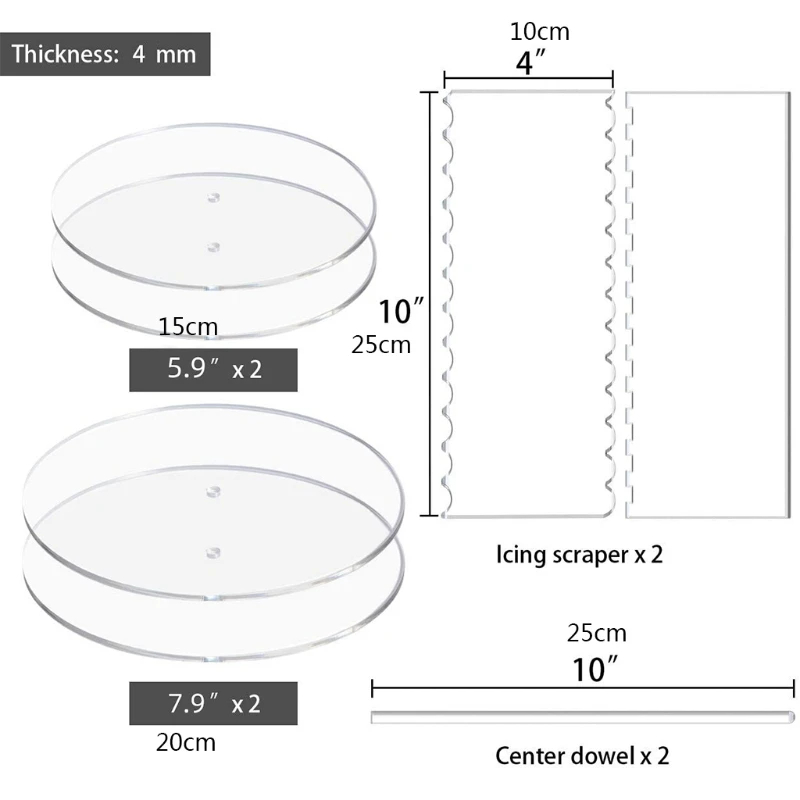 

T3EC 1 Set Acrylic Material Transparent Color Round Shaped Cakes Decorating Tools Set
