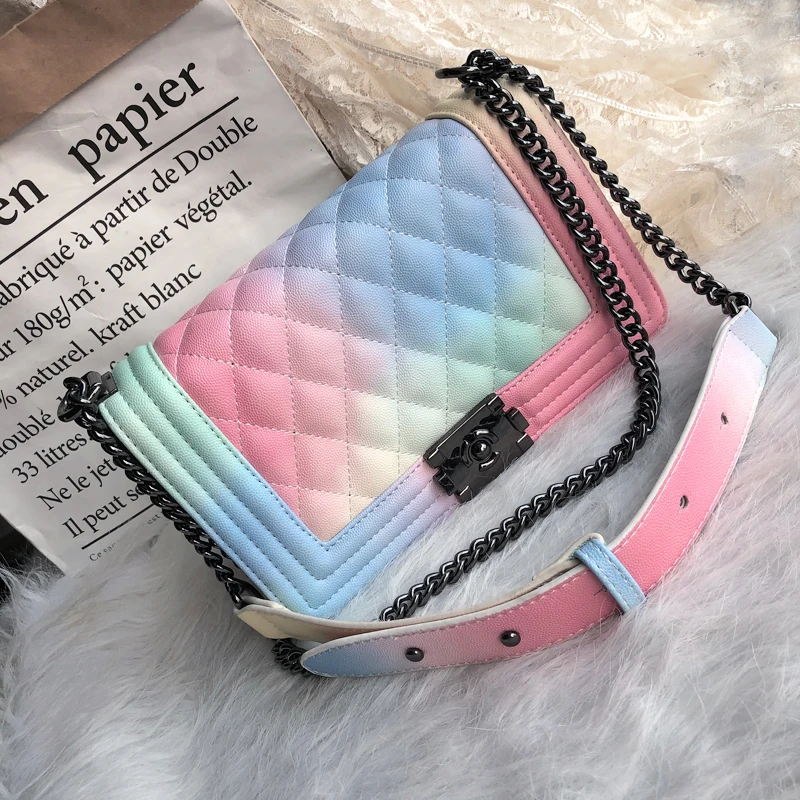 Женская Радужная сумка на цепочке брендовая дизайнерская сумка-мессенджер в