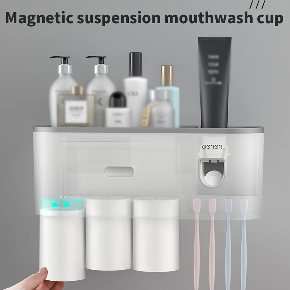 

Creative toothbrush rack free punching mouthwash brushing cup wall hanging bathroom storage automatic toothpaste squeezing devic