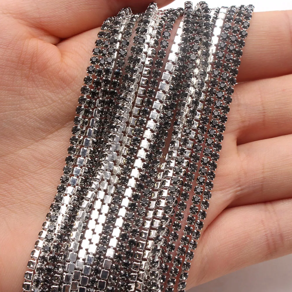 10 ярдов прозрачный черный кристалл коготь Кристалл Стразы цепь градиент плотная