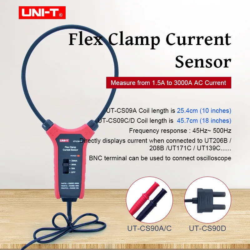 UNI T UT CS09A/UT CS09C/UT CS09D Flex Clamp Сенсор 3000A гибкий амперметр переменного тока