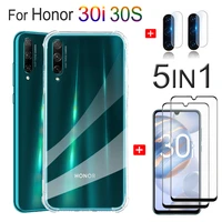 full fitted case for huawei honor 30i silicone transparent cover honor 30i case screen protector camera film 30s 30 i glass case