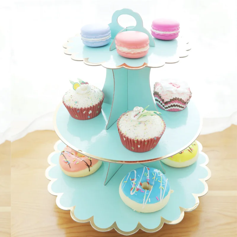 

3-Layer Paper Bronzing Cake Stand Wedding Party Dessert Table Candy Fruit Plate Cake Self-help Display Home Table Decoration