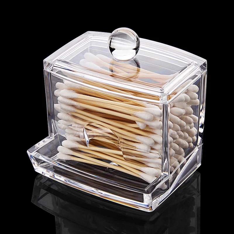 

Clear Acrylic Cotton Swabs Sticks Box Holder Cosmetic Storage Box Cotton Pads Container Makeup Organizer Home Multifunction