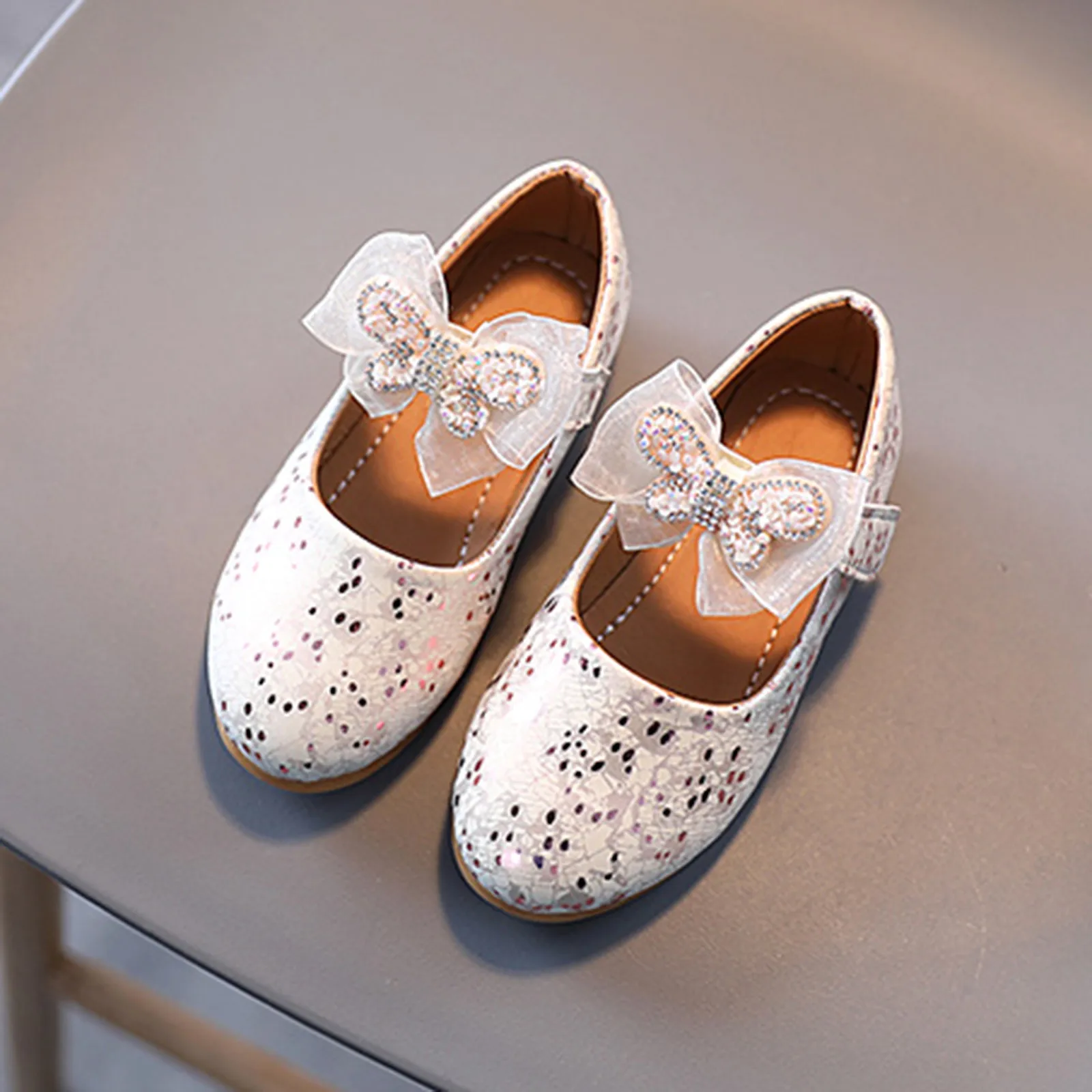 

A Pair High Quality Hot Sale Children Girls Rhinestone Bow Sequined Princess Shoes Single Shoes Fashion Casual Girl Single Shoes