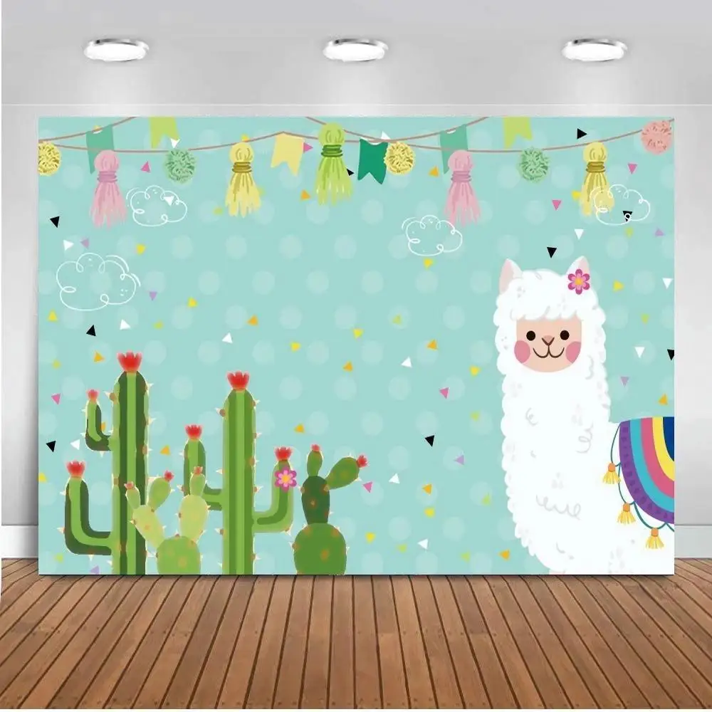 

Alpaca Cactus Birthday Party Decorations Backdrop Mexican Themed Llama Party Photo Booth Background for Photography