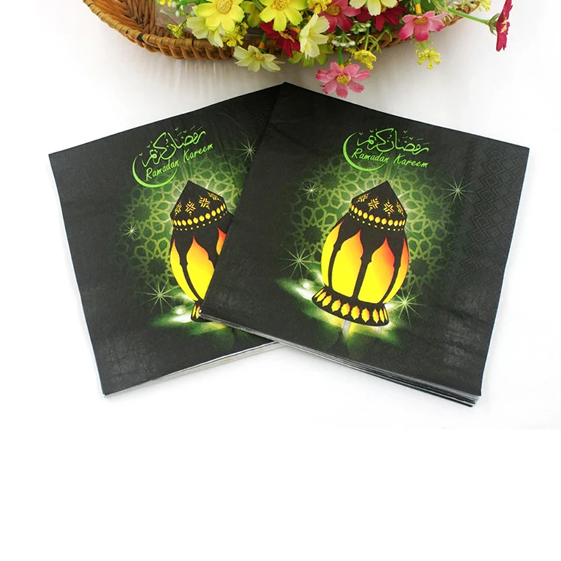 

20pcs/set Eid Mubarak Ramadan Decoration Paper Napkin Muslim Eid Al-Fitr Hajj Supplies Ramadan Kareem Paper Facial Tissue