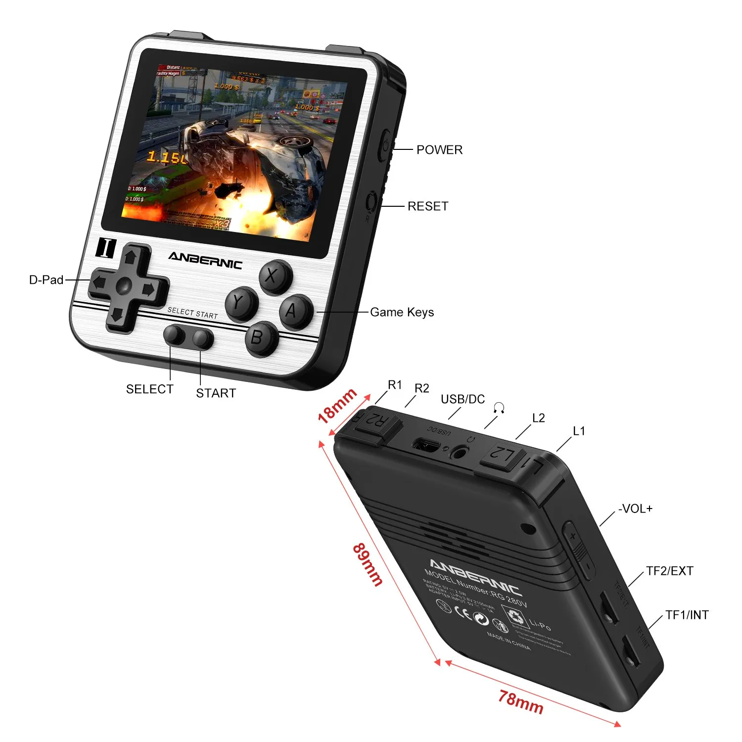 

Retro Portable Mini Handheld Game Console 1020mAh Battery 3.0 Inch Color LCD Kids Color Game Player Built-in 400 Games