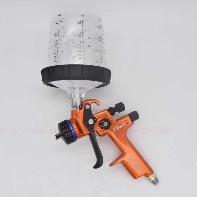 

HVLP Spray Gun 1.3mm Stainless steel nozzle 600cc plastic pot Water-Based Paint / Varnish Paint Sprayer With no-clean cup