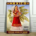 Винтажный дорожный холщовый плакат с художественной печатью-мексиканская женщина фруктовая чаша-12x8 дюймов; Холщовая живопись, настенное искусство, картина для украшения салона