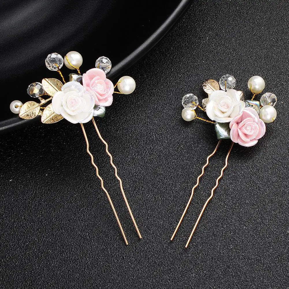 

Vintage Women Flower Rhinestone Faux Pearl Hair Stick Hairpin Bridal Headdress Women Hairpin Ethnic Elegant Hairwear Retro Jewel