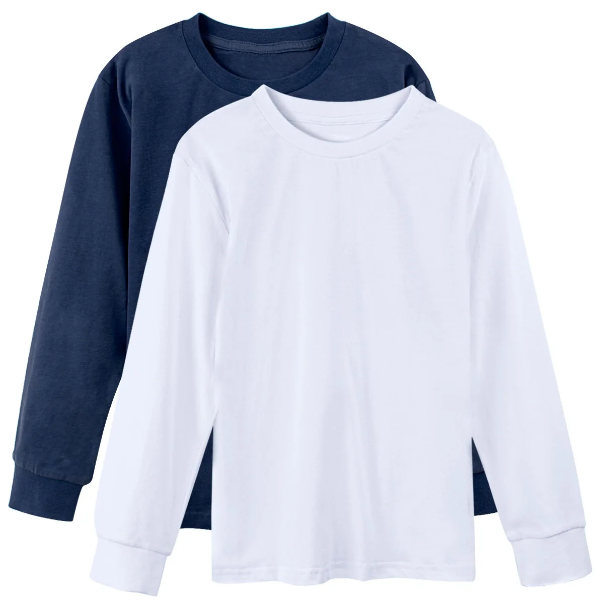 White with Navy blue Детские рубашки с длинными рукавами для мальчиков, простая футболка для девочек-подростков, зимние теплые Плотные хлопковые пустые майки, детская плотная футболка - Цвет: White with Navy blue