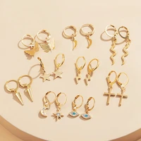 2021 vintage 9 pairs dangle earrings set for women small lightning butterfly cross star moon eyes snake geometric jewelry gift
