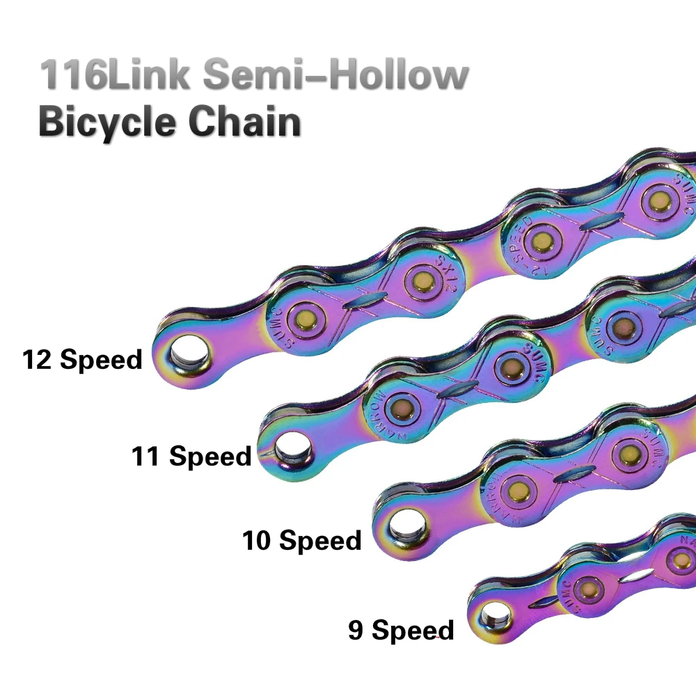Сверхлегкая цепь для горного велосипеда 116 звено полуполая Радужная MTB дорожного